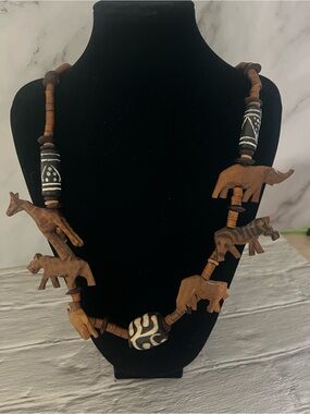 Vintage African Tribal Necklace Handmade Hand-carved Wooden Animals